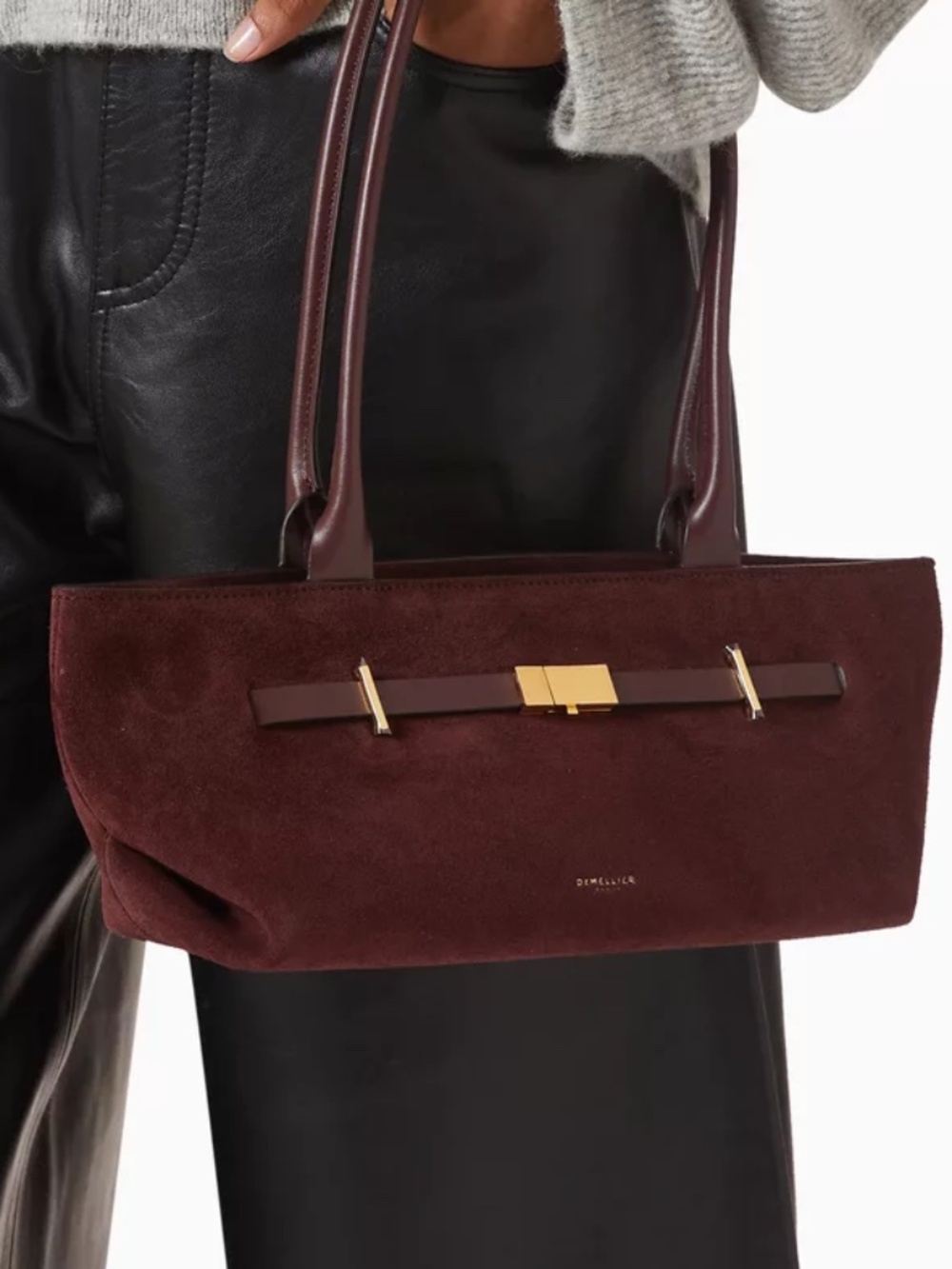 Demellier New York Shoulder Bag - Burgundy Suede